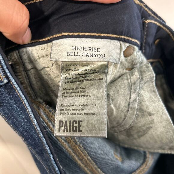 Paige Denim Flare Jeans Size 25 Dark Wash | Premium Stretch Bootcut Mid Rise - Picture 5 of 11